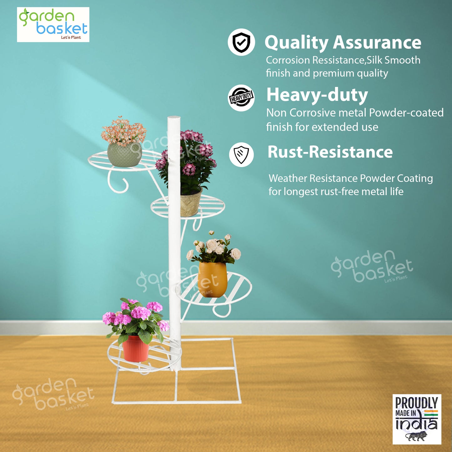 Pole bucket plant stand for pots