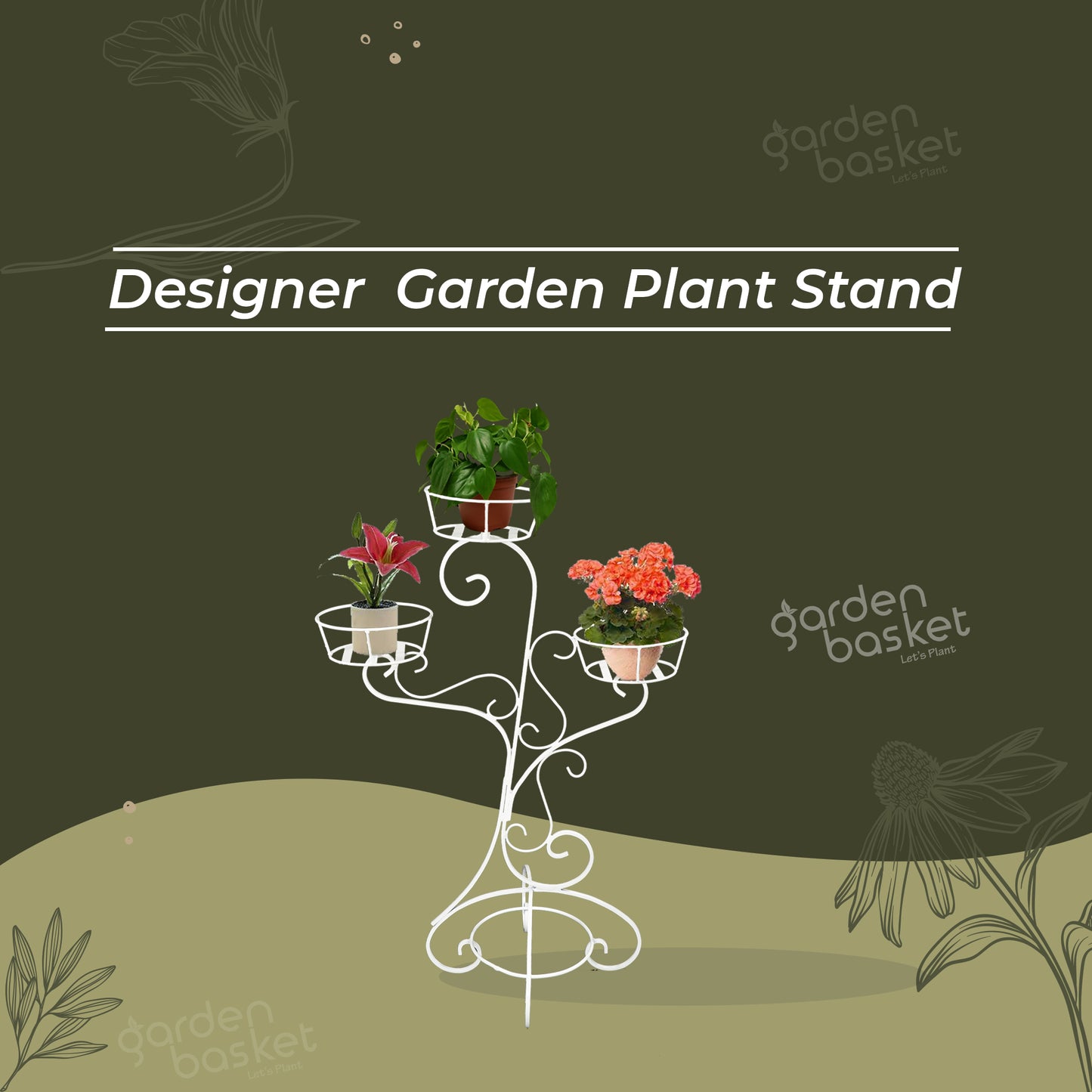 Branched Three Bucket Plant Stand